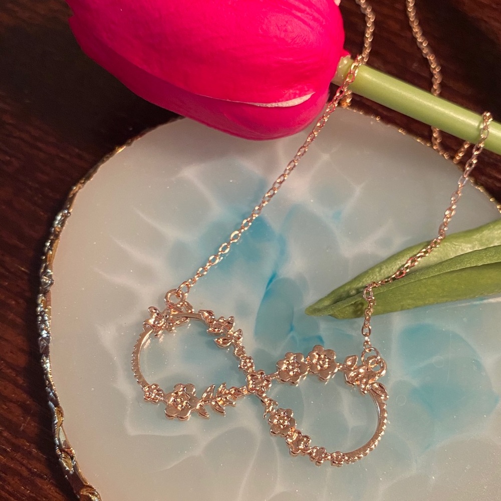 Rose Gold Floral Infinity Loop Forever Necklace